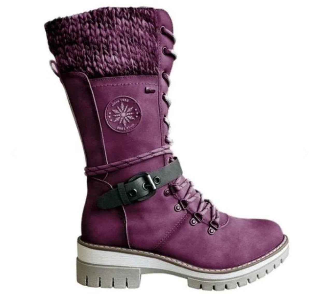 Hannah | Women's Waterproof Lace-Up Boots with Synthetic Leather and Knitted Shaft Buckle