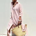 Women's Striped Midi Dress with Buttons