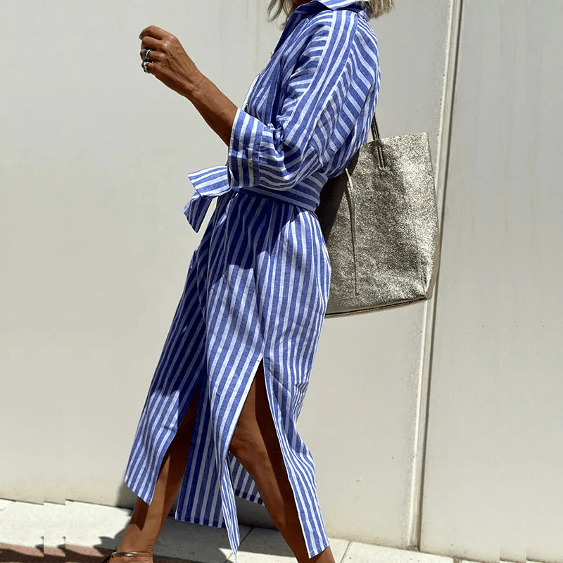 Women's Striped Midi Dress with Buttons