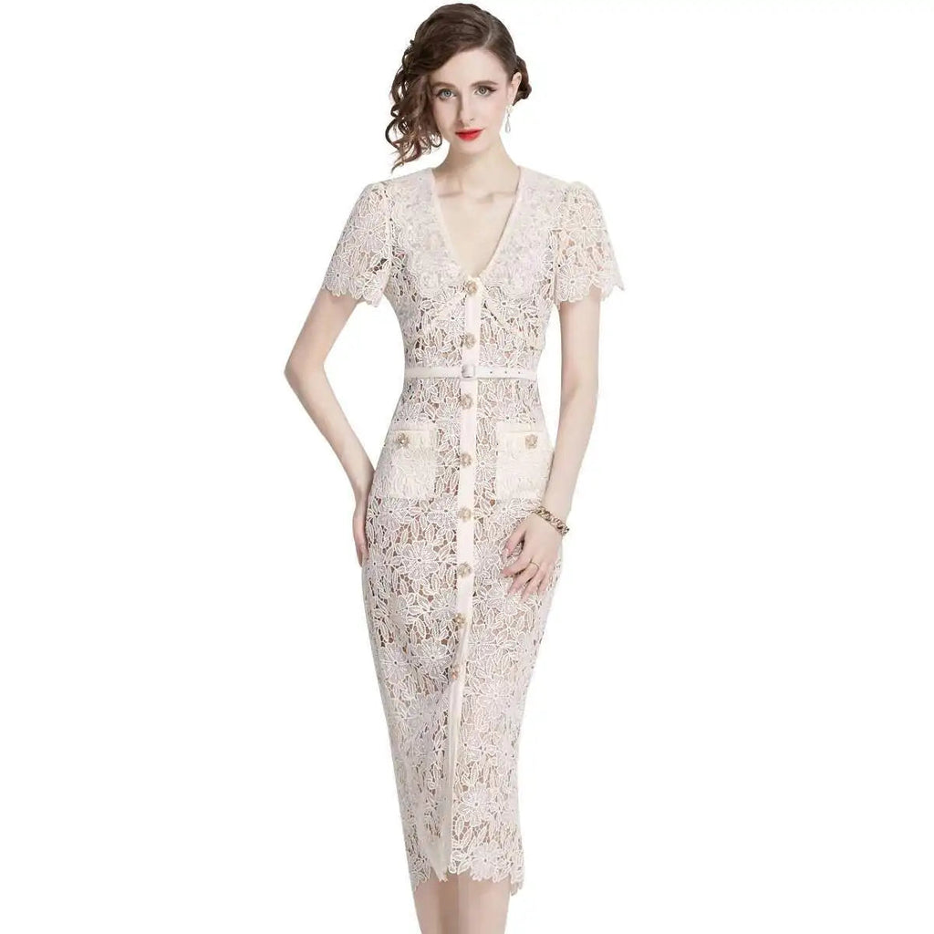 Ladies Lace Fit & Flare Midi Dress