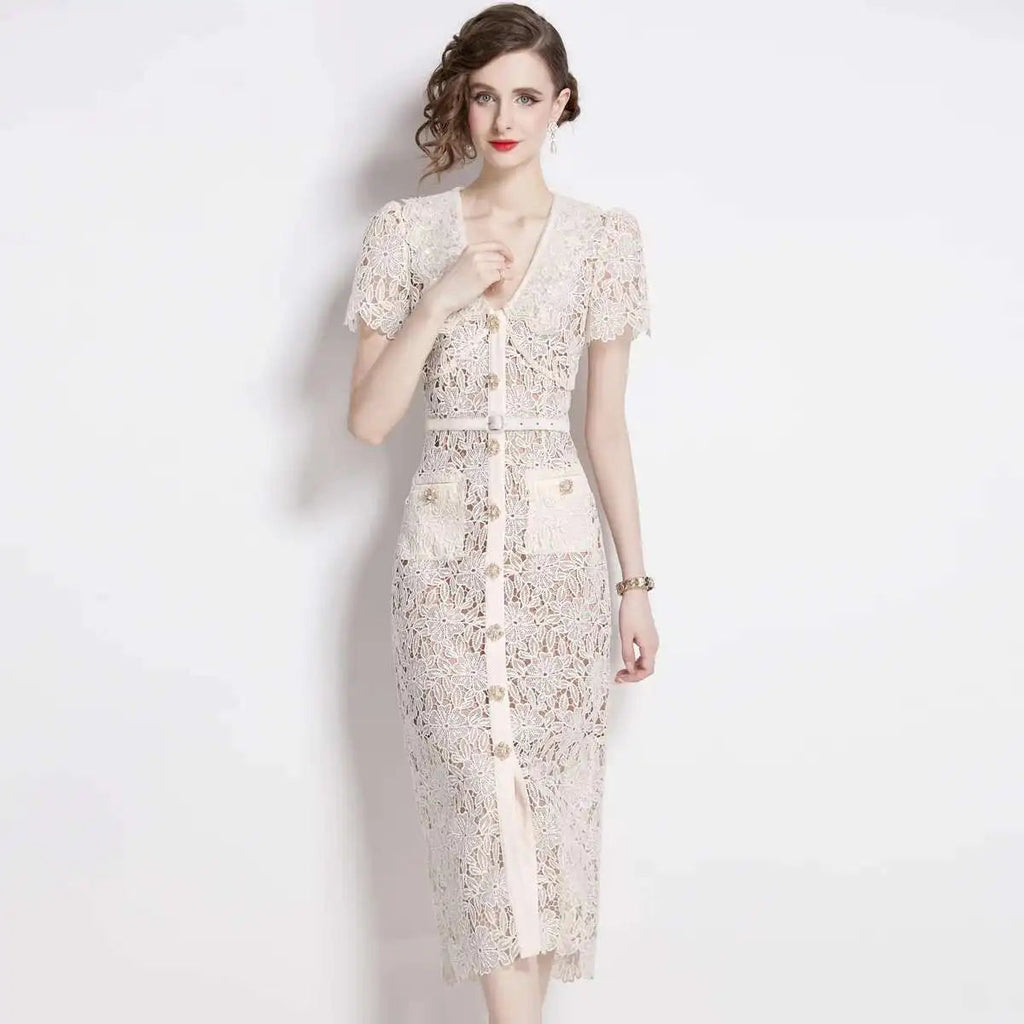 Ladies Lace Fit & Flare Midi Dress