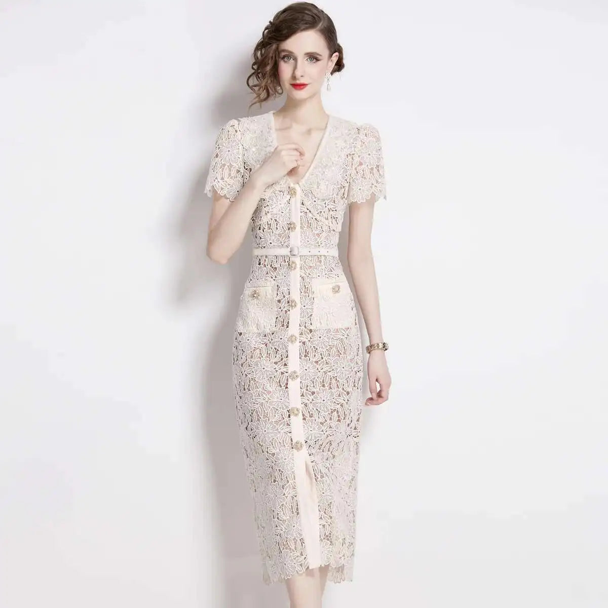 Ladies Lace Fit & Flare Midi Dress