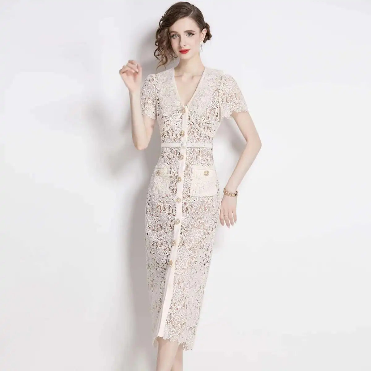Ladies Lace Fit & Flare Midi Dress