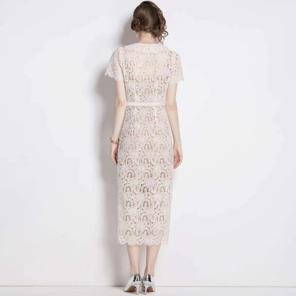 Ladies Lace Fit & Flare Midi Dress