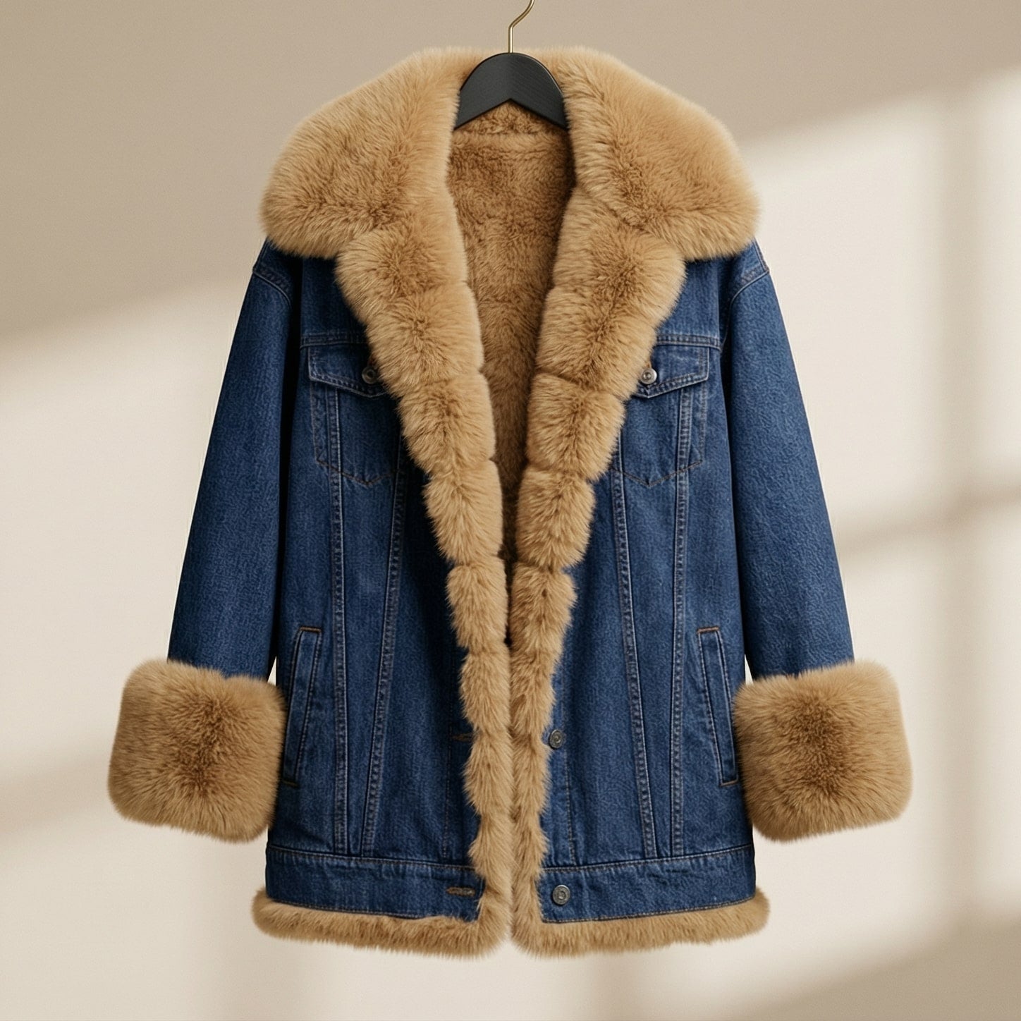 Women's Denim Jacket with Fur Collar