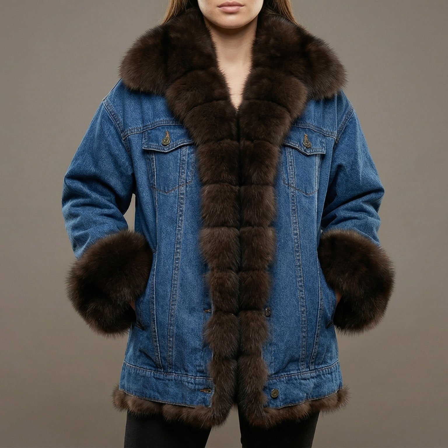 Women's Denim Jacket with Fur Collar