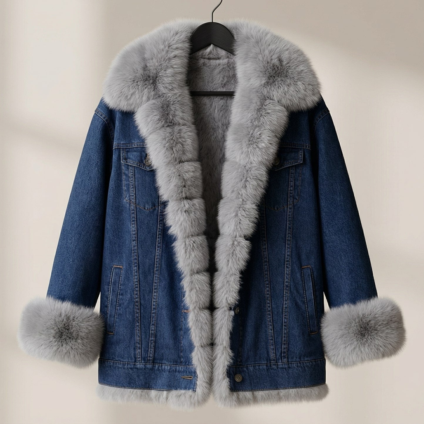 Women's Denim Jacket with Fur Collar