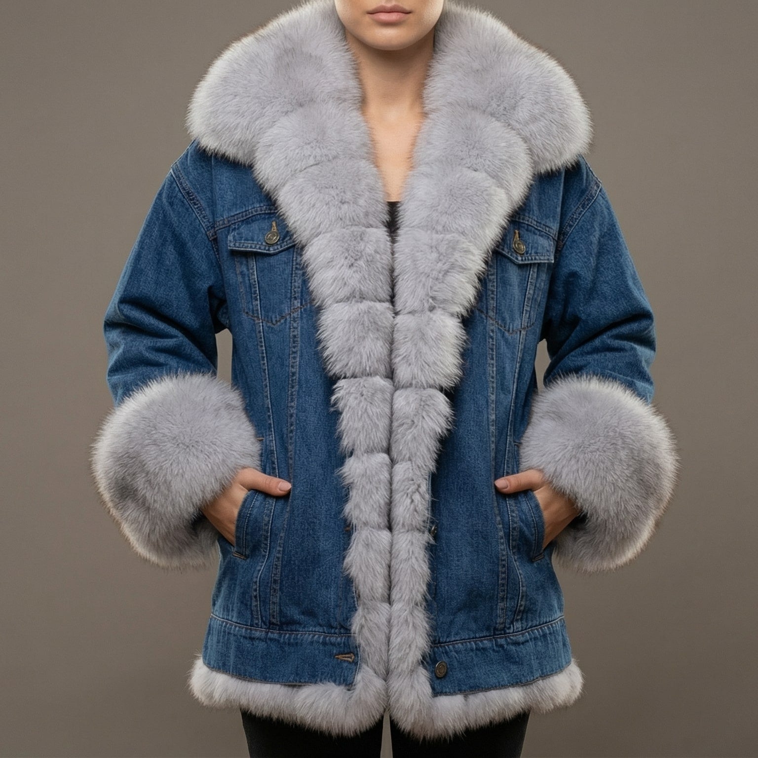 Women's Denim Jacket with Fur Collar