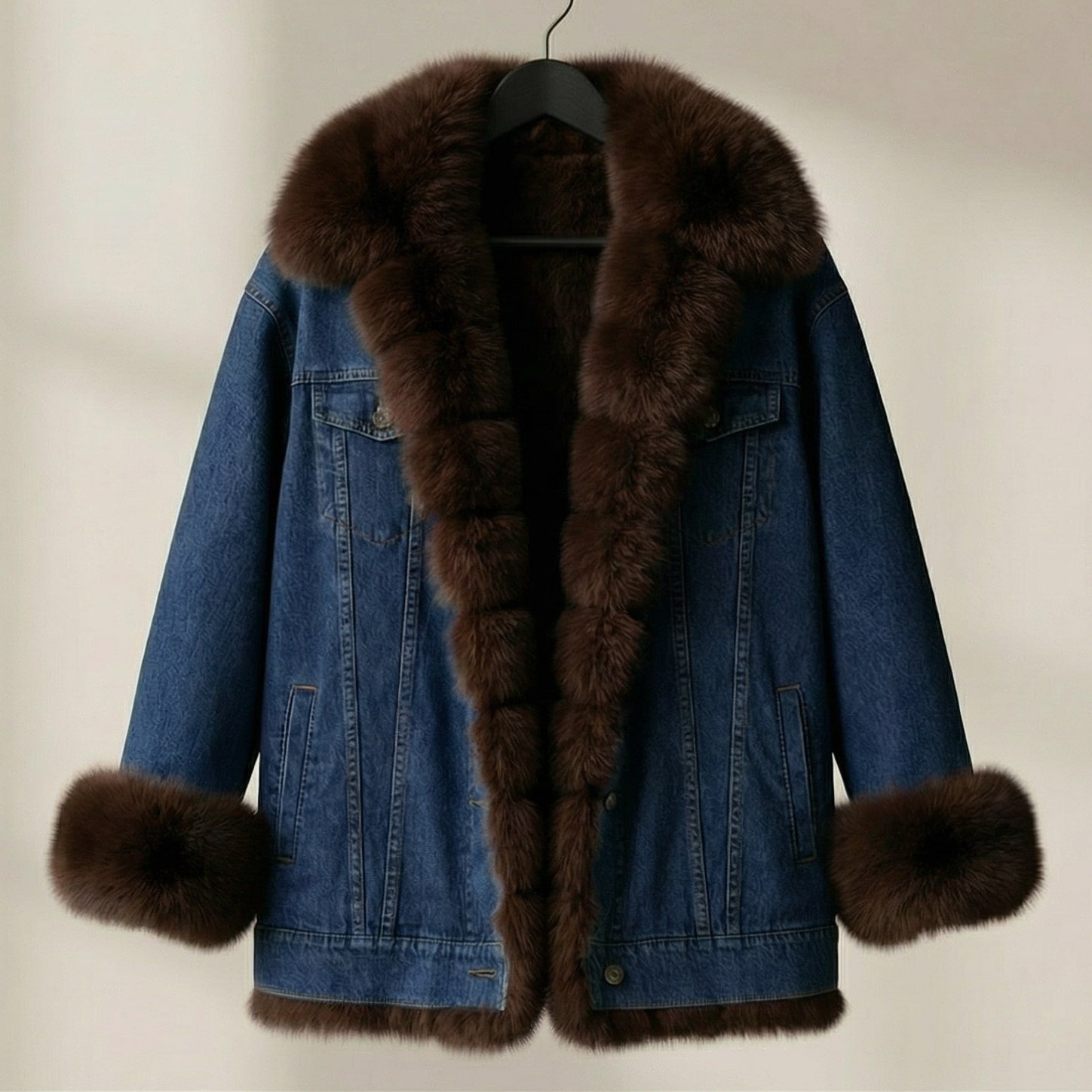 Women's Denim Jacket with Fur Collar