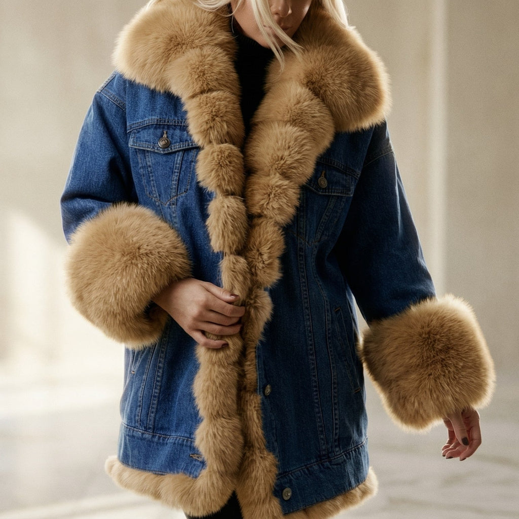 Women's Denim Jacket with Fur Collar