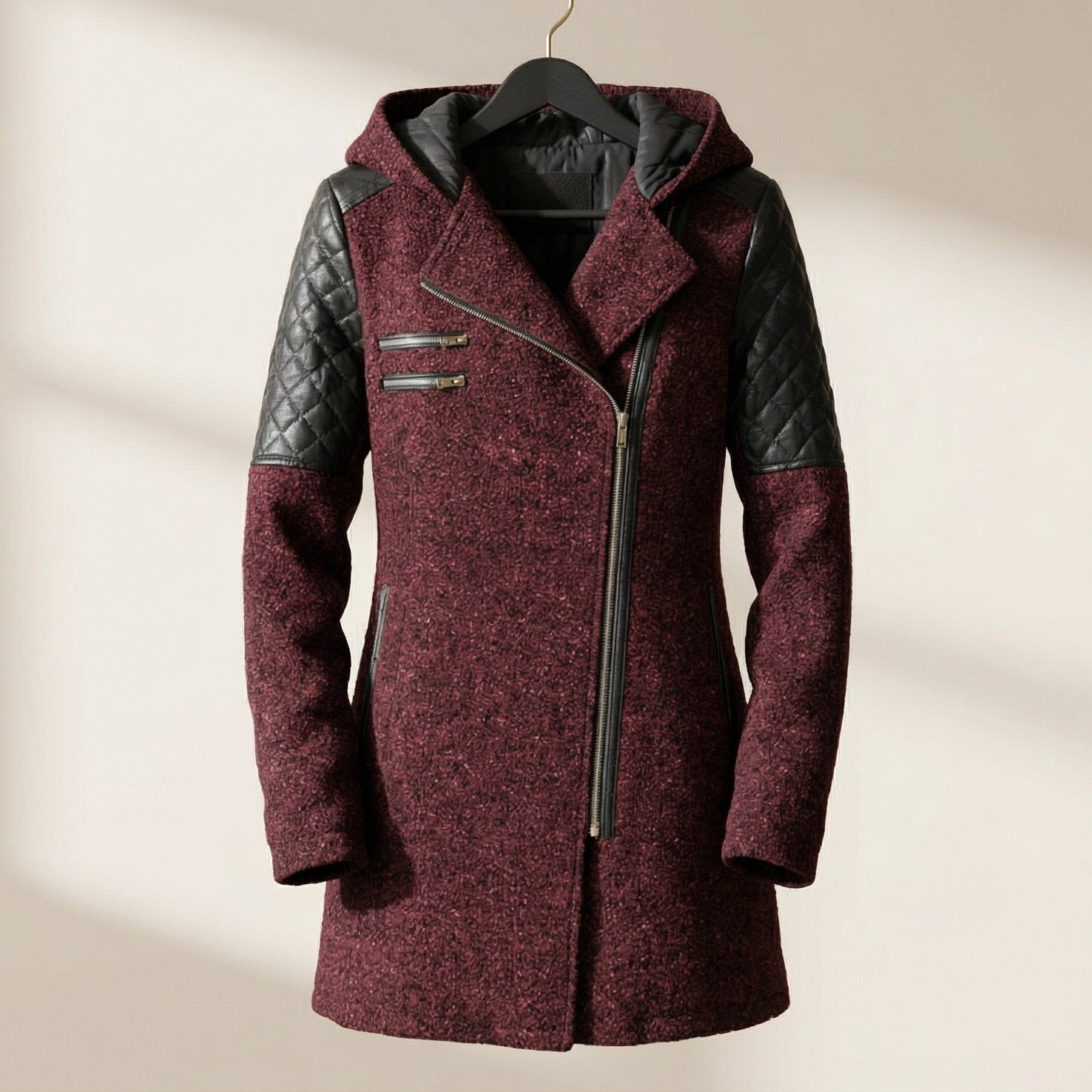 Women's Hooded Asymmetrical Motorcycle Jacket