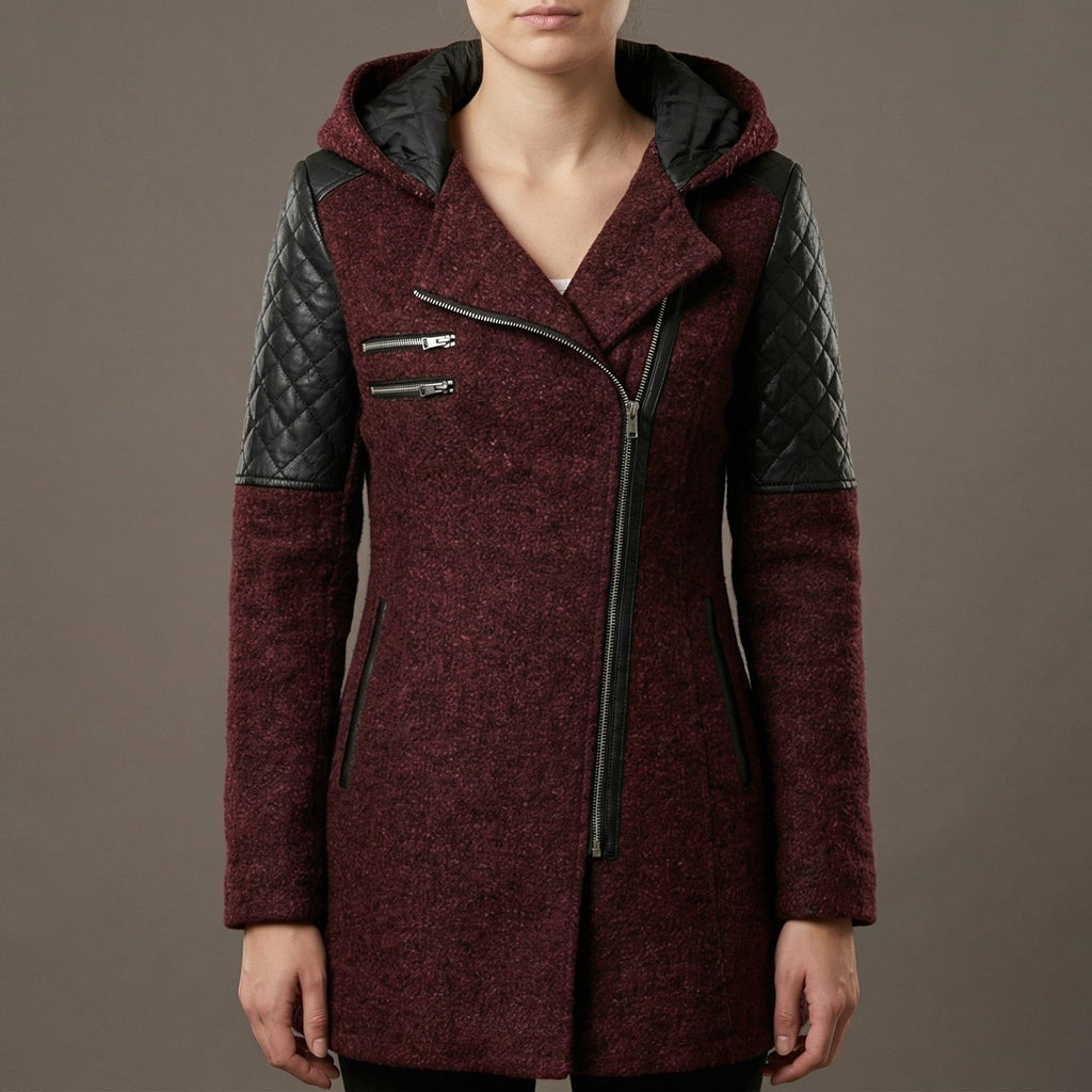 Women's Hooded Asymmetrical Motorcycle Jacket