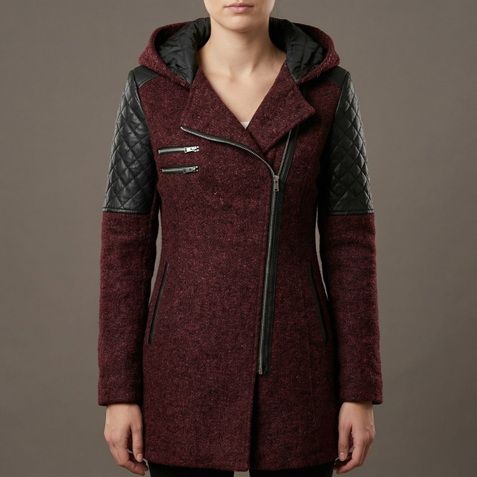 Women's Hooded Asymmetrical Motorcycle Jacket