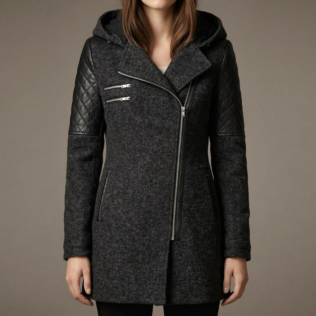 Women's Hooded Asymmetrical Motorcycle Jacket