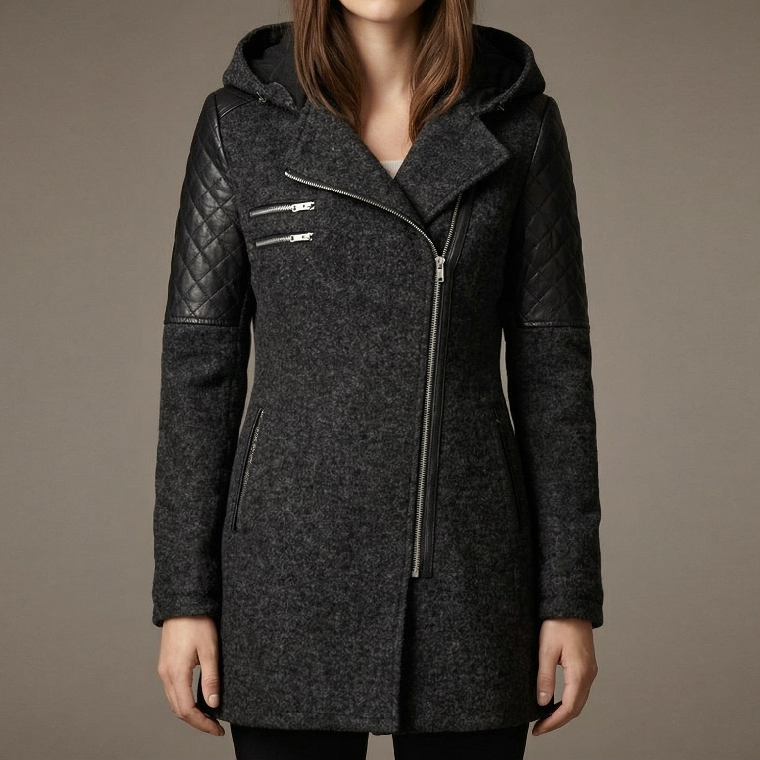 Women's Hooded Asymmetrical Motorcycle Jacket