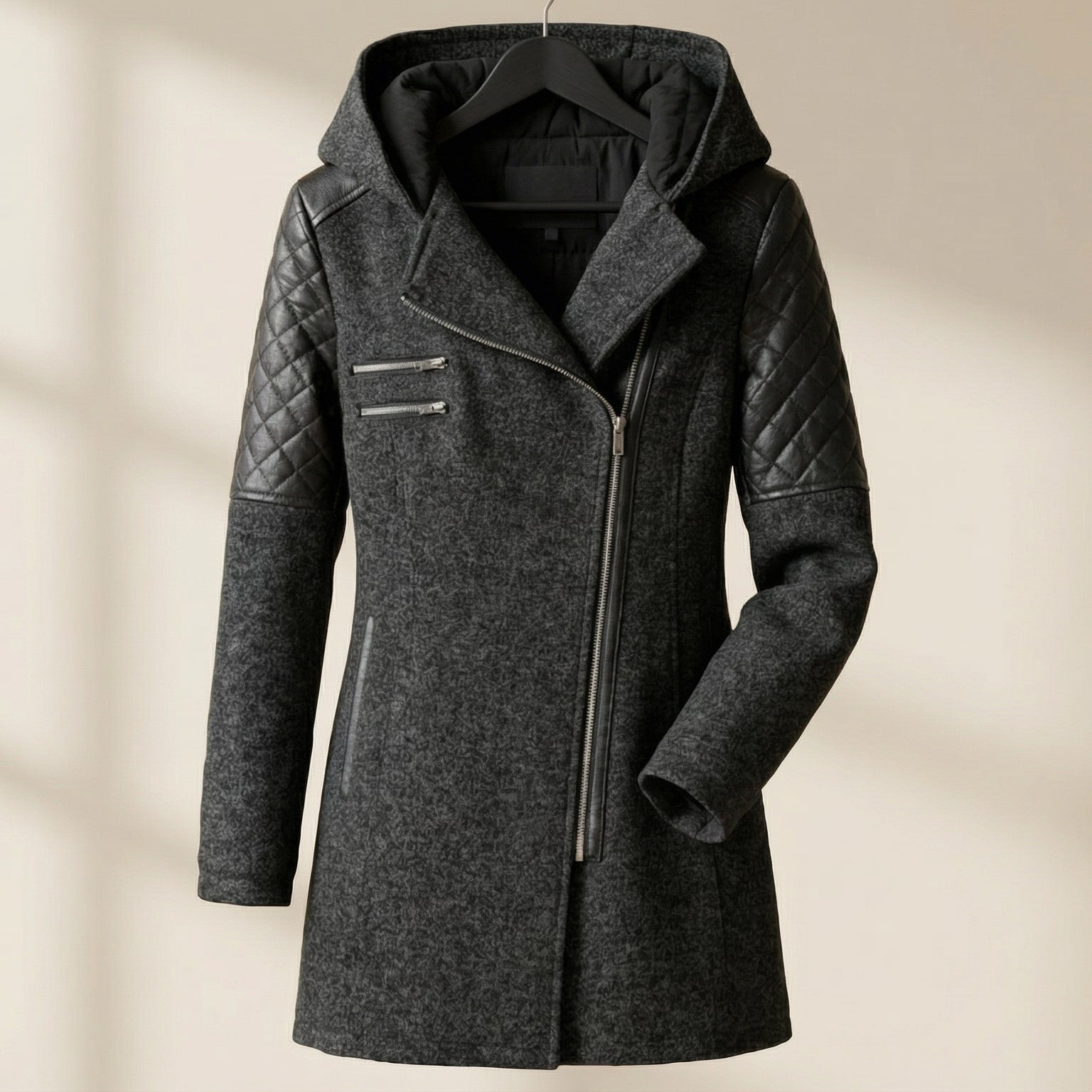 Women's Hooded Asymmetrical Motorcycle Jacket