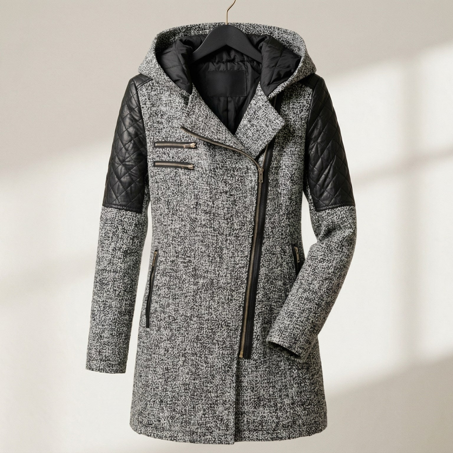 Women's Hooded Asymmetrical Motorcycle Jacket