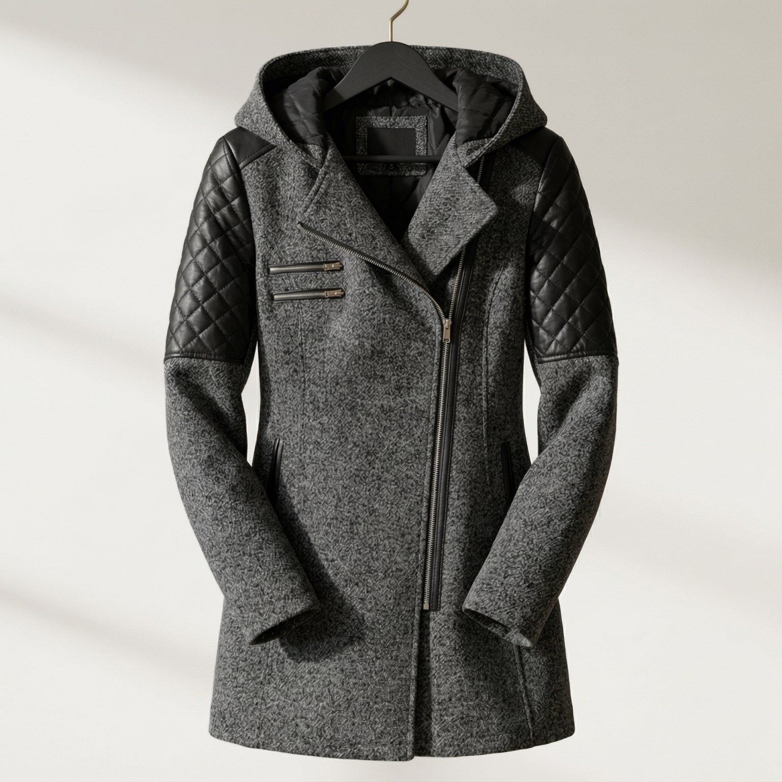 Women's Hooded Asymmetrical Motorcycle Jacket