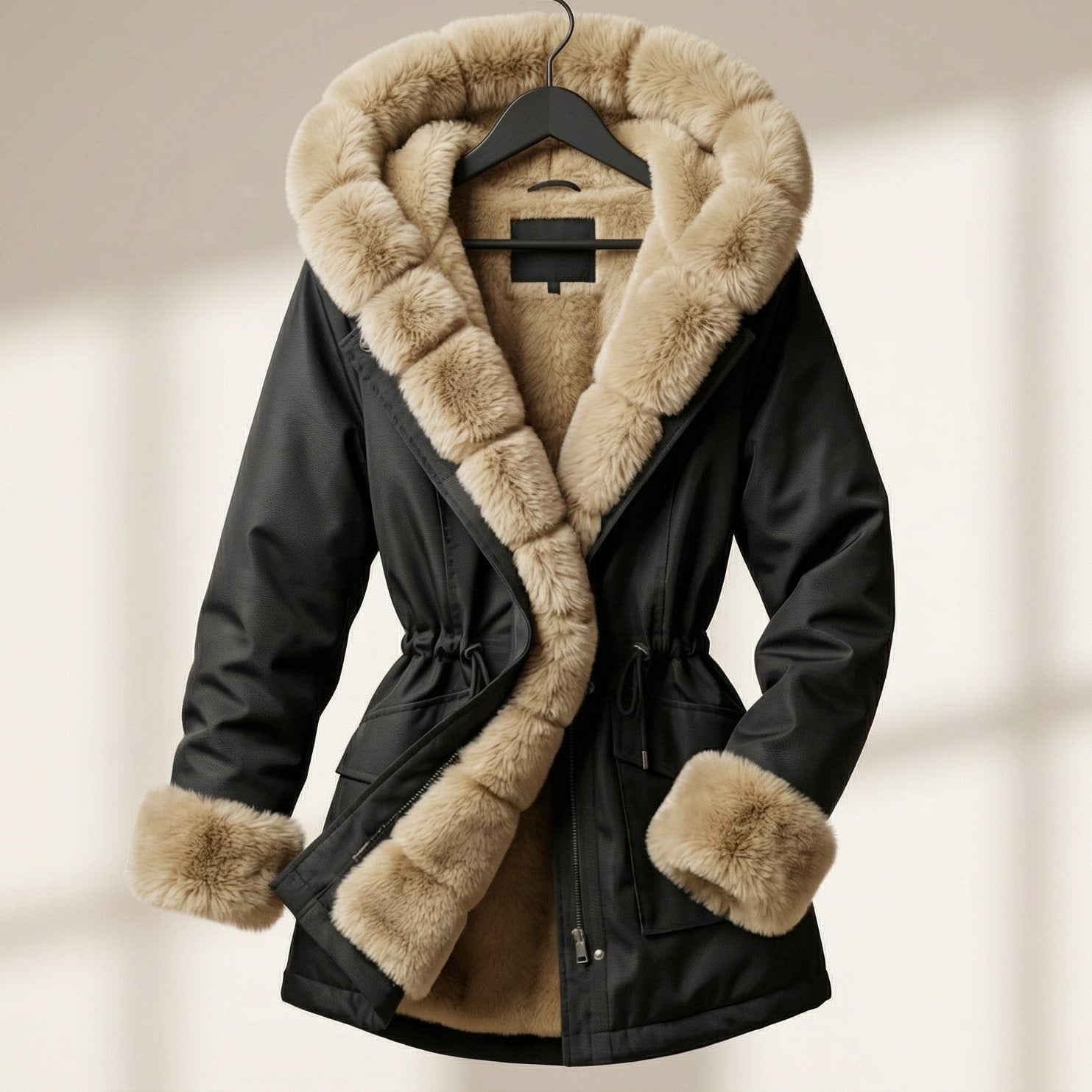 Women's Hooded Jacket with Fur Trim