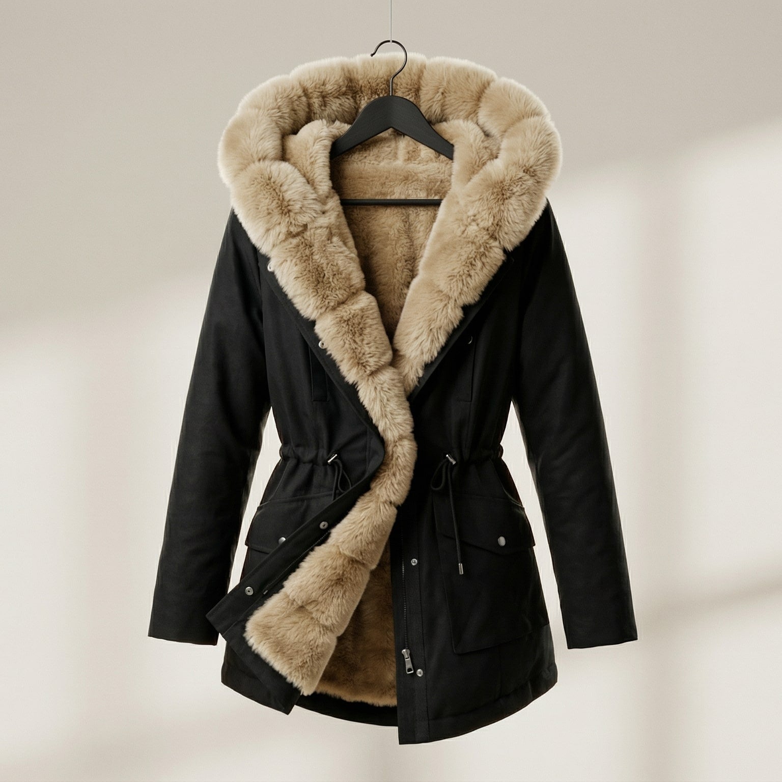 Women's Hooded Jacket with Fur Trim