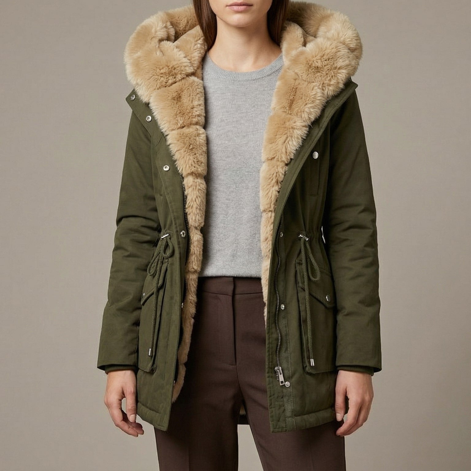 Women's Hooded Jacket with Fur Trim