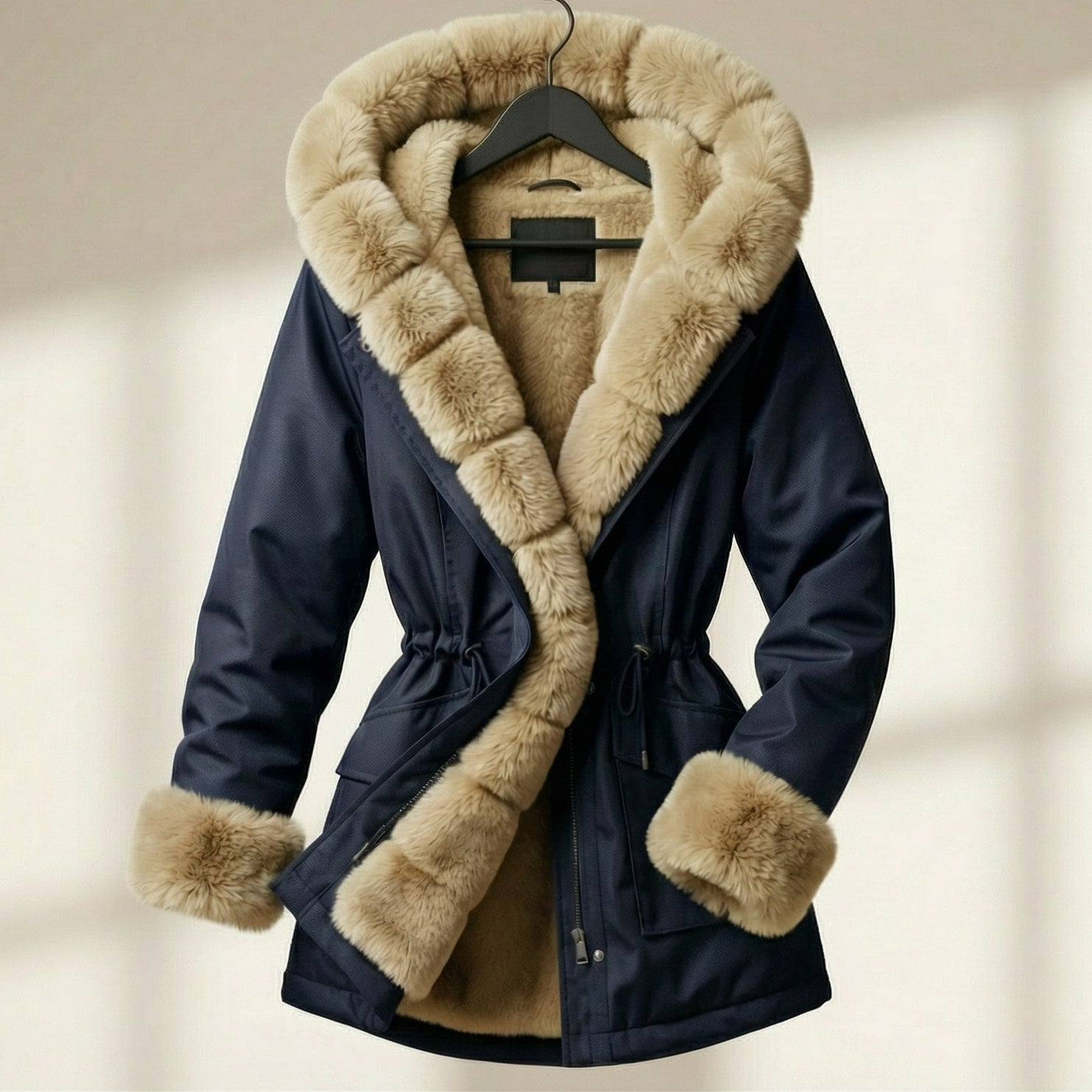 Women's Hooded Jacket with Fur Trim
