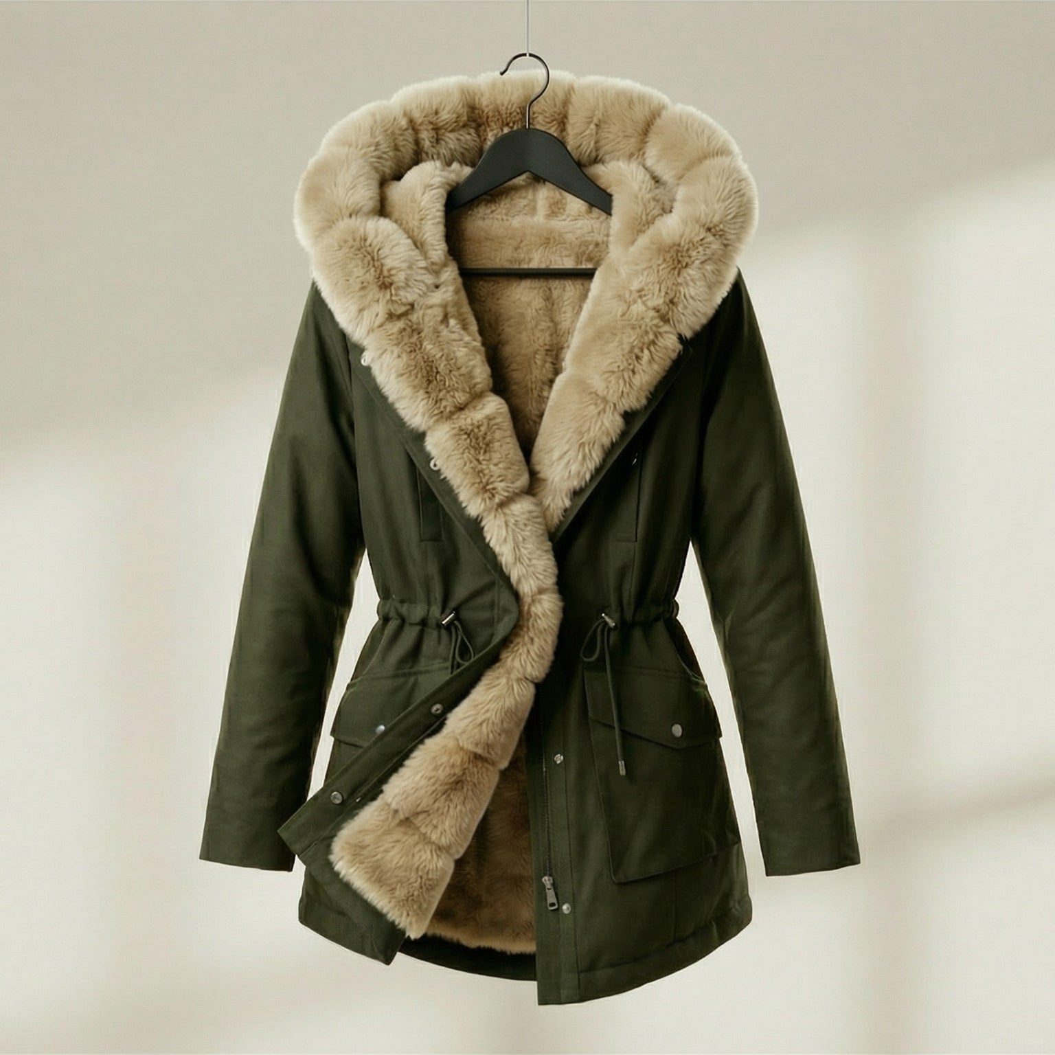 Women's Hooded Jacket with Fur Trim