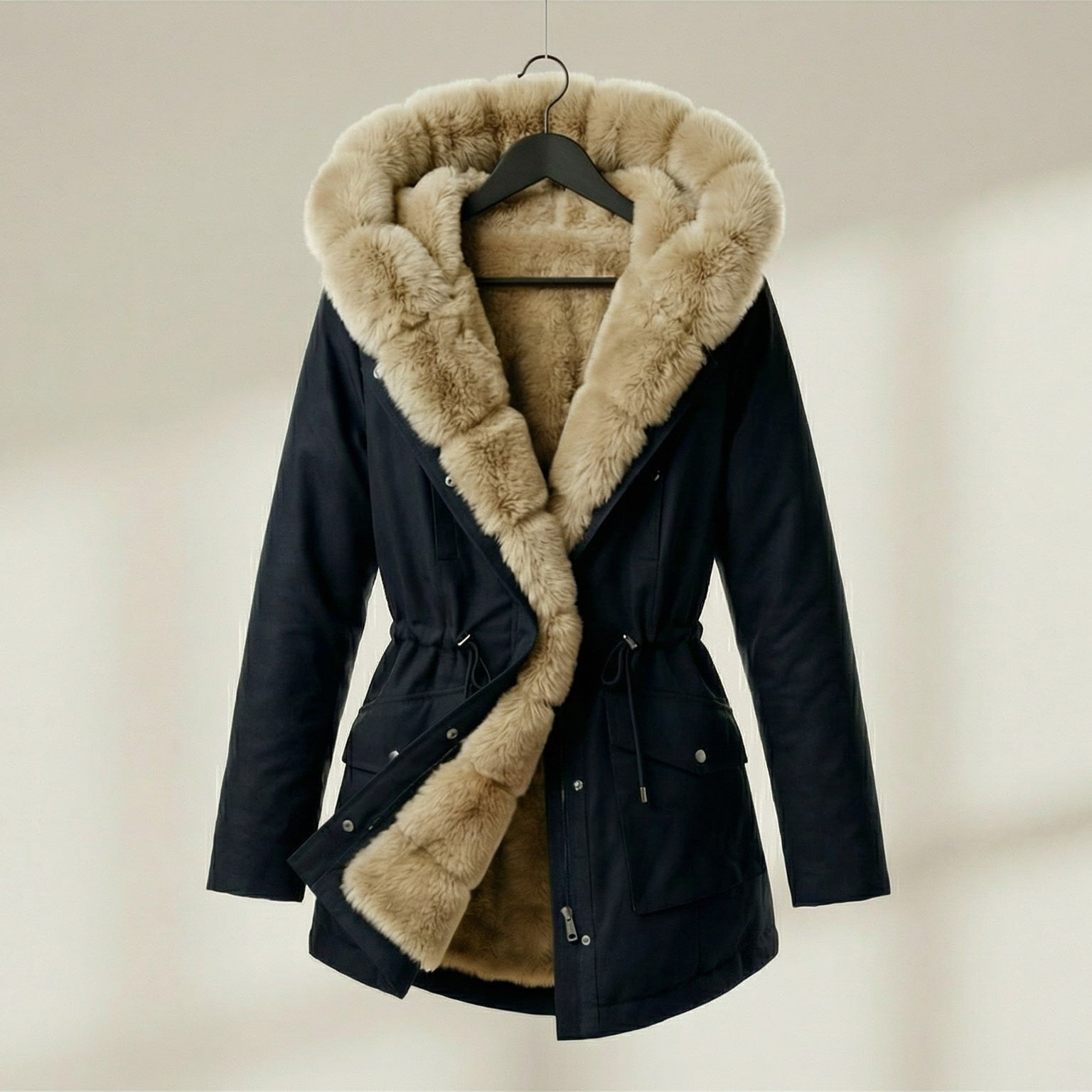 Women's Hooded Jacket with Fur Trim