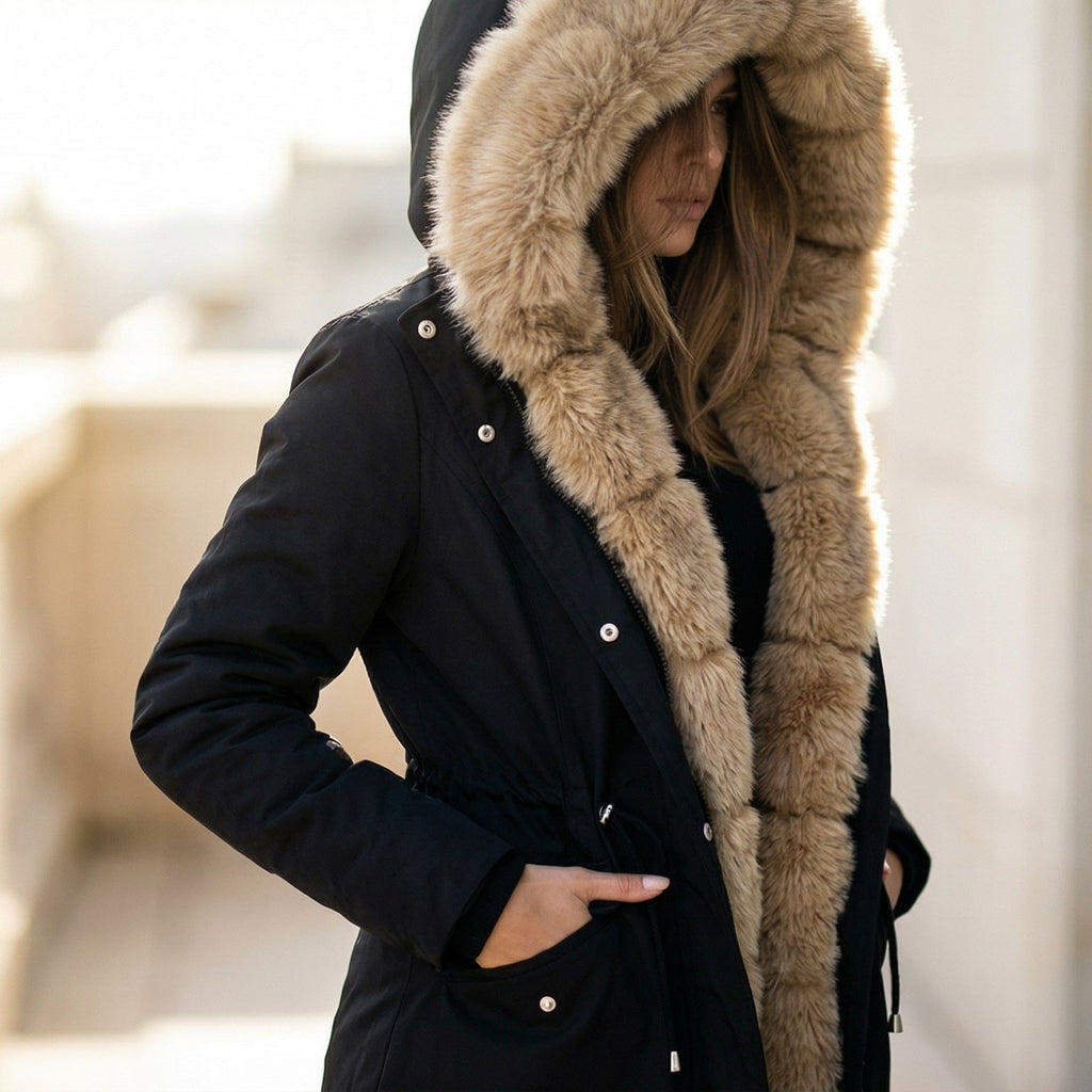 Women's Hooded Jacket with Fur Trim