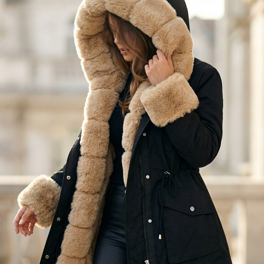 Women's Hooded Jacket with Fur Trim