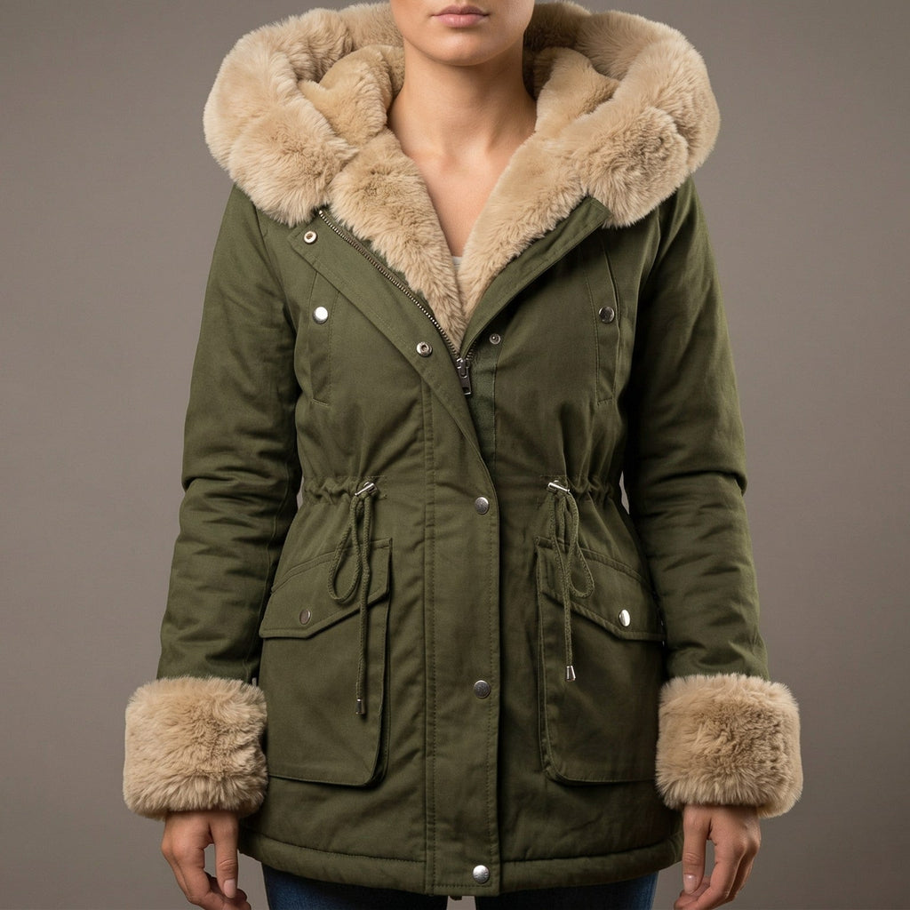 Women's Hooded Jacket with Fur Trim