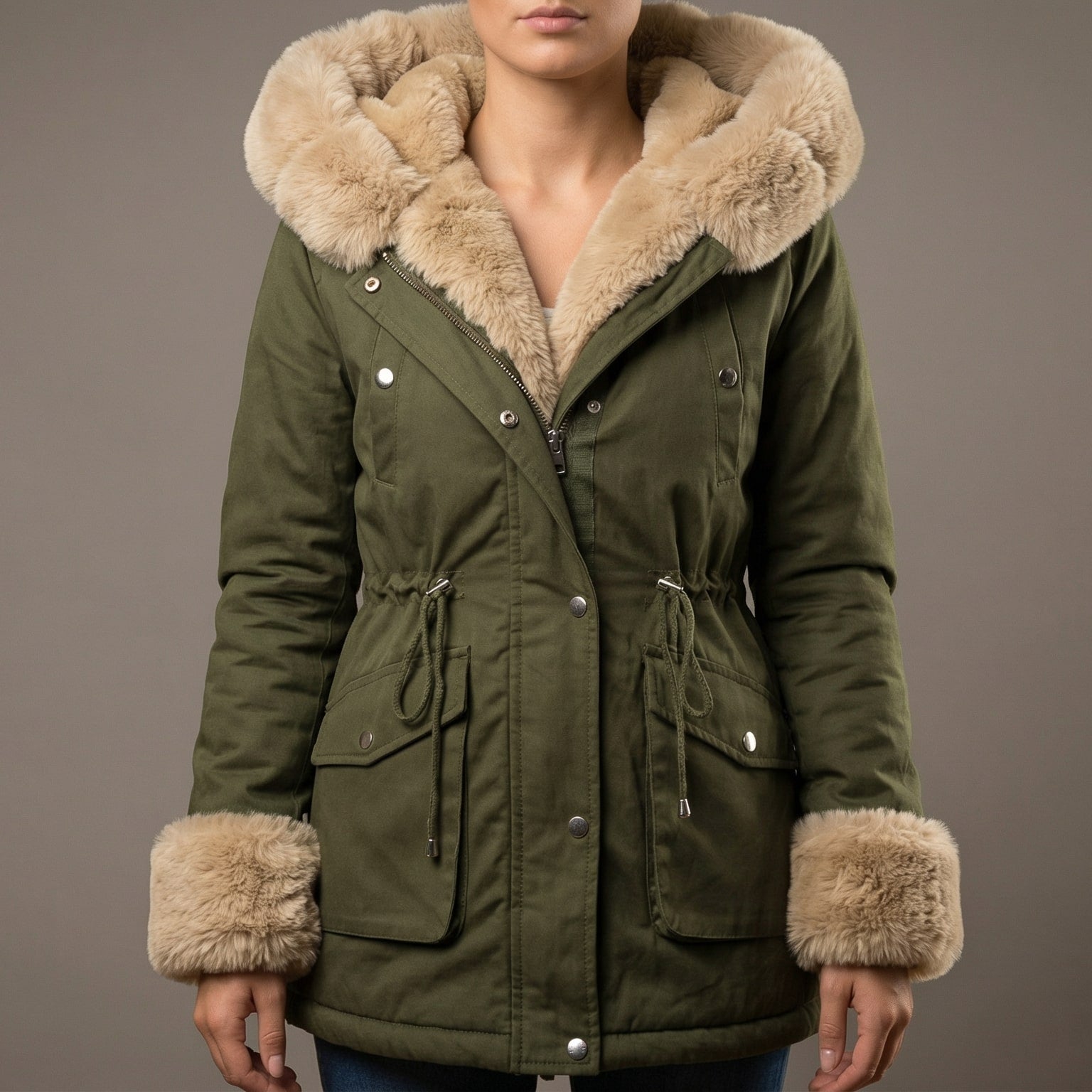 Women's Hooded Jacket with Fur Trim