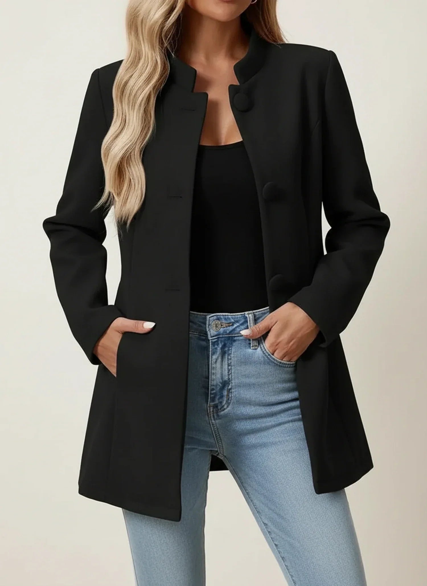 Women's A-Line Jacket with Stand Collar