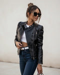 Ladies Biker Moto Jacket Slim Fit