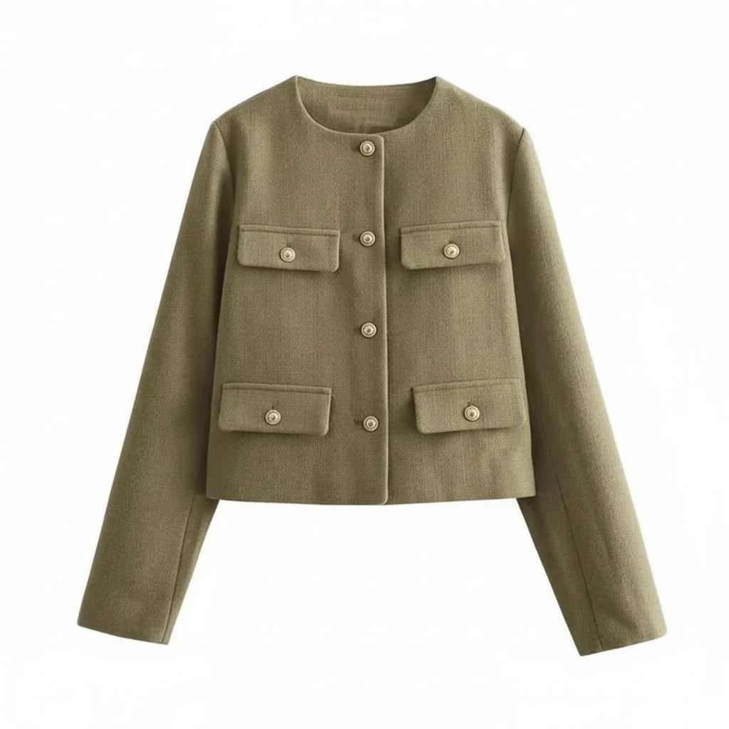 Women's Collarless Cropped Blazer Jacket