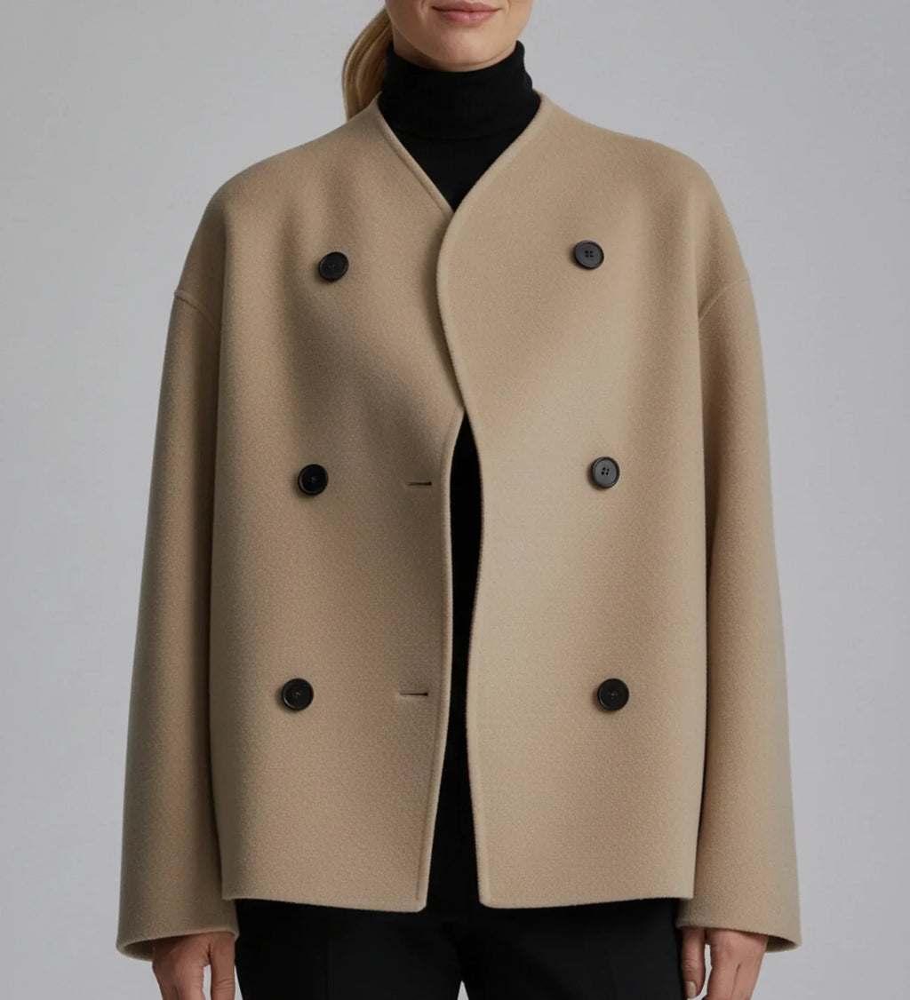 Women's Double-Breasted Collarless Short Coat
