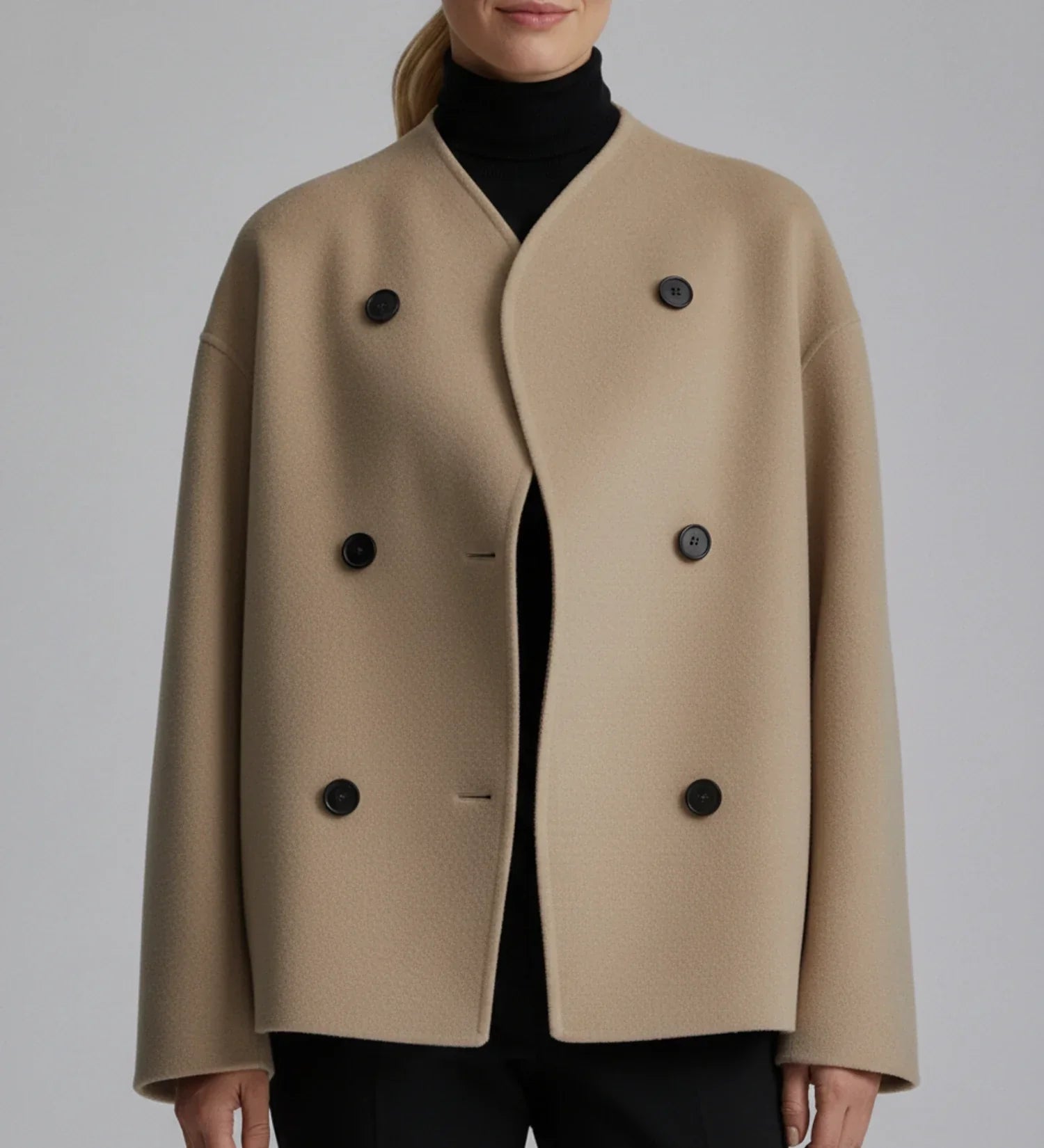 Women's Double-Breasted Collarless Short Coat