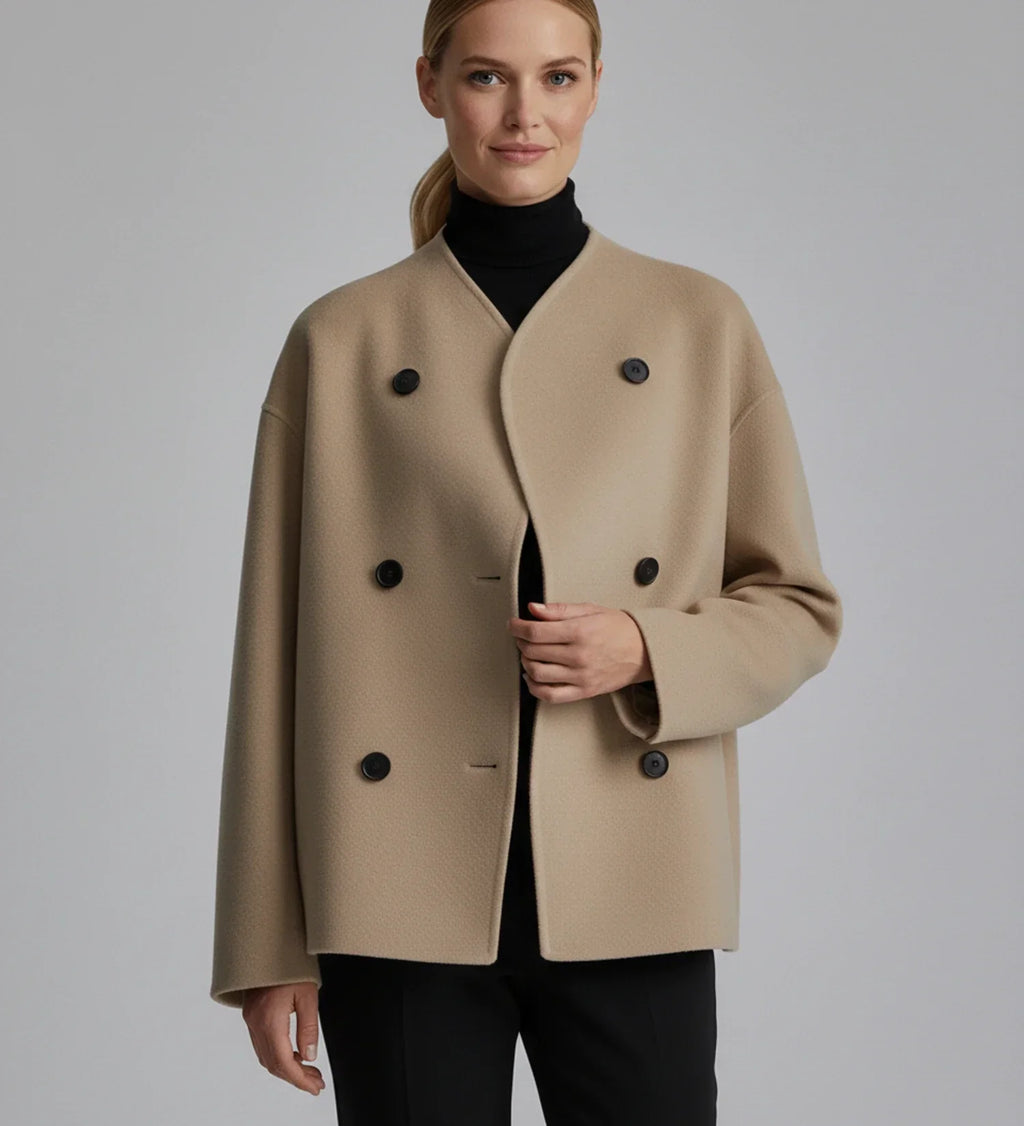 Women's Double-Breasted Collarless Short Coat