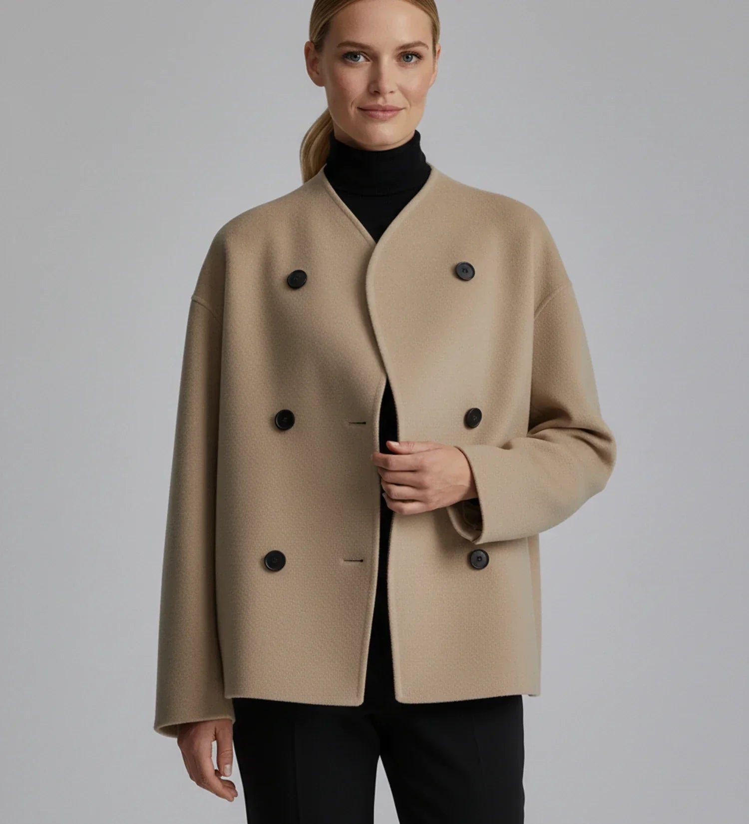 Women's Double-Breasted Collarless Short Coat