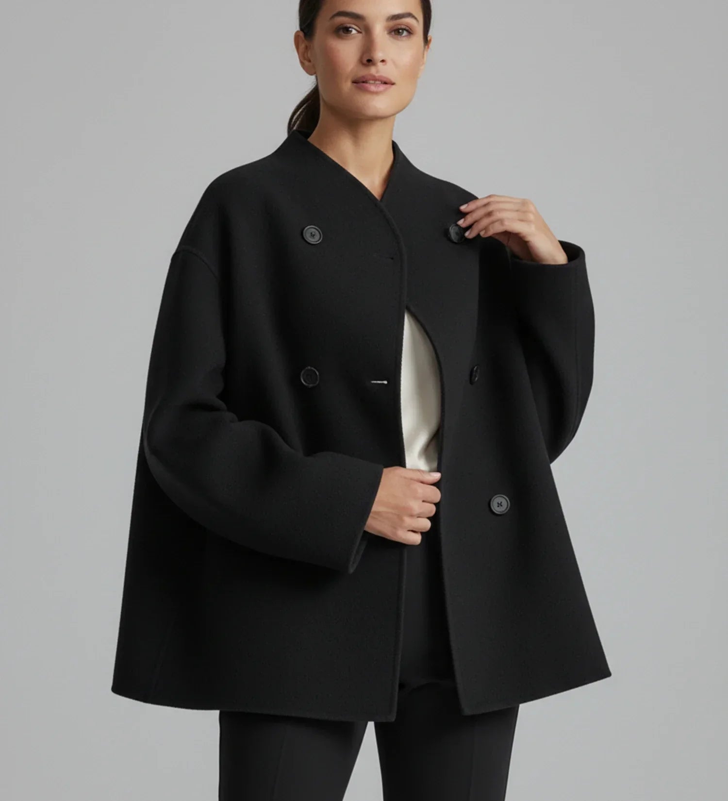 Women's Double-Breasted Collarless Short Coat