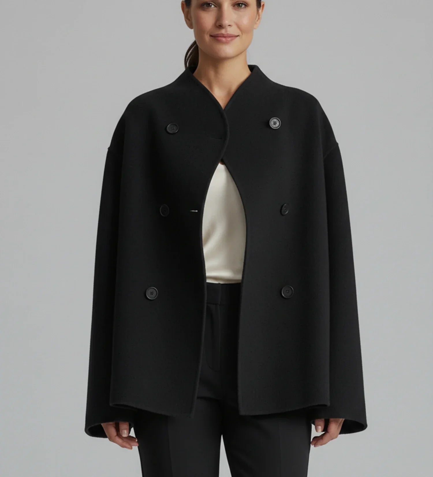 Women's Double-Breasted Collarless Short Coat