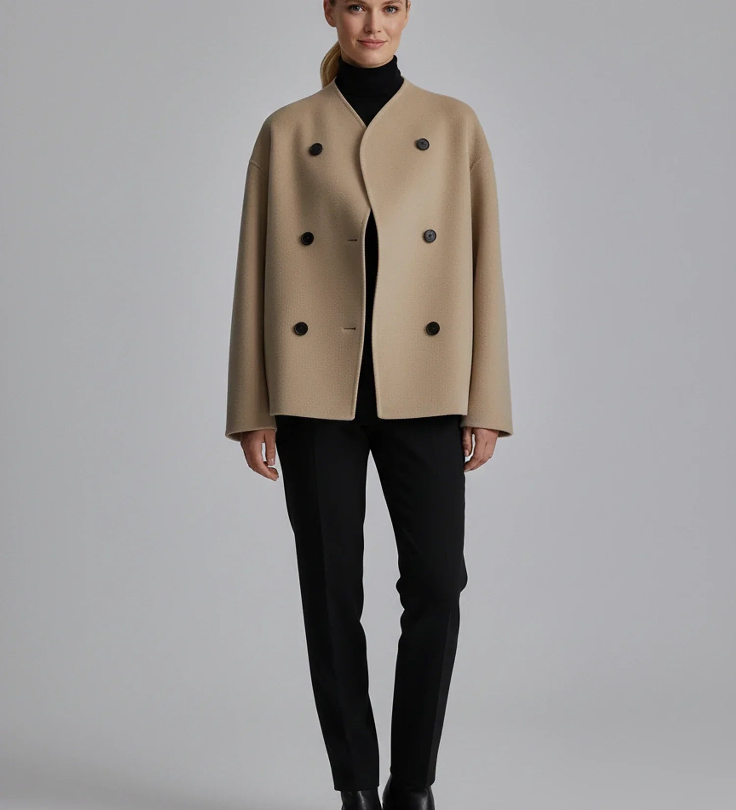 Women's Double-Breasted Collarless Short Coat