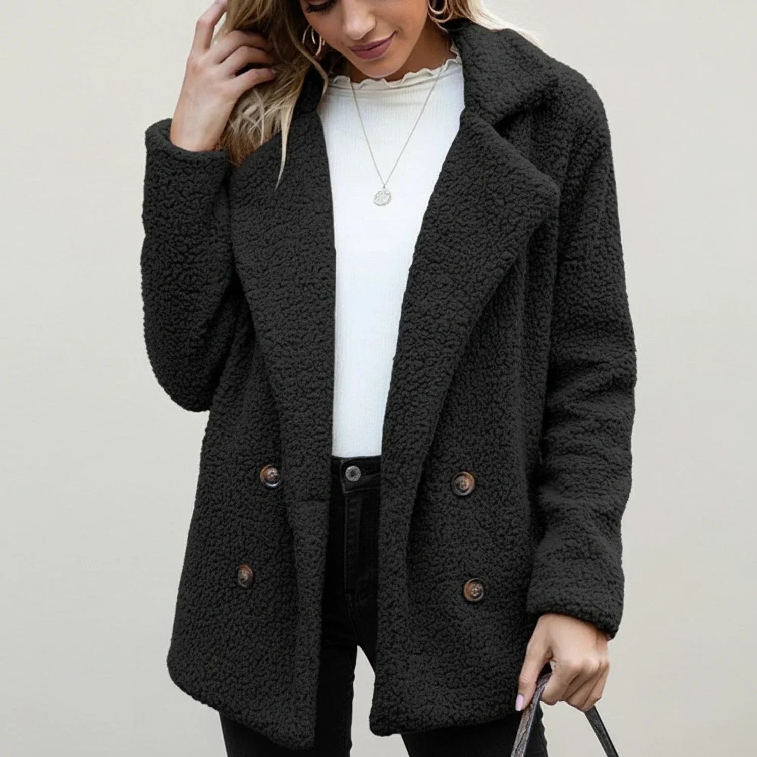 Women's Double-Breasted Teddy Peacoat