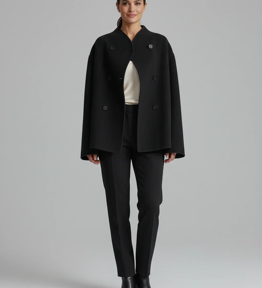 Women's Double-Breasted Collarless Short Coat
