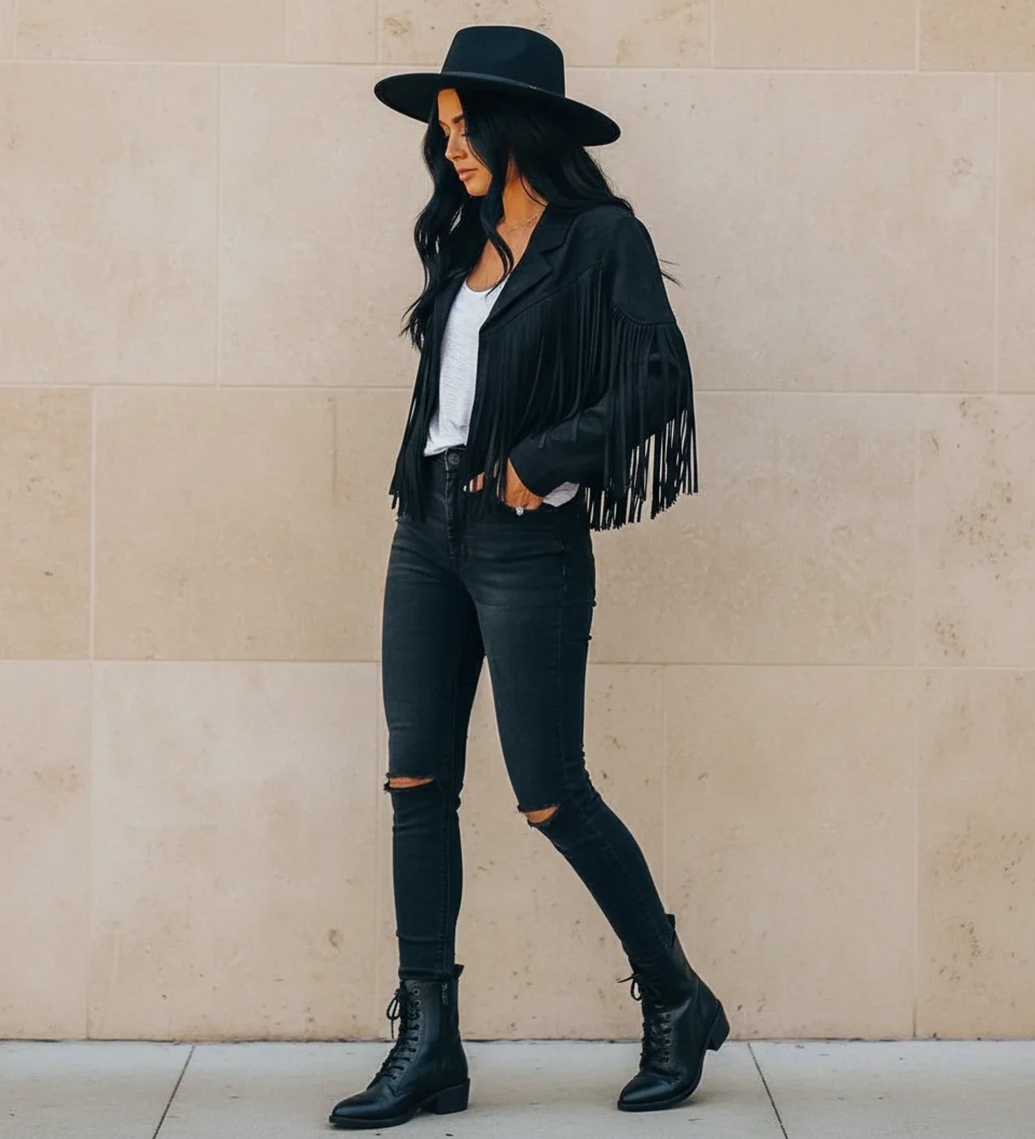 Ladies Fringed Motorcycle Jacket
