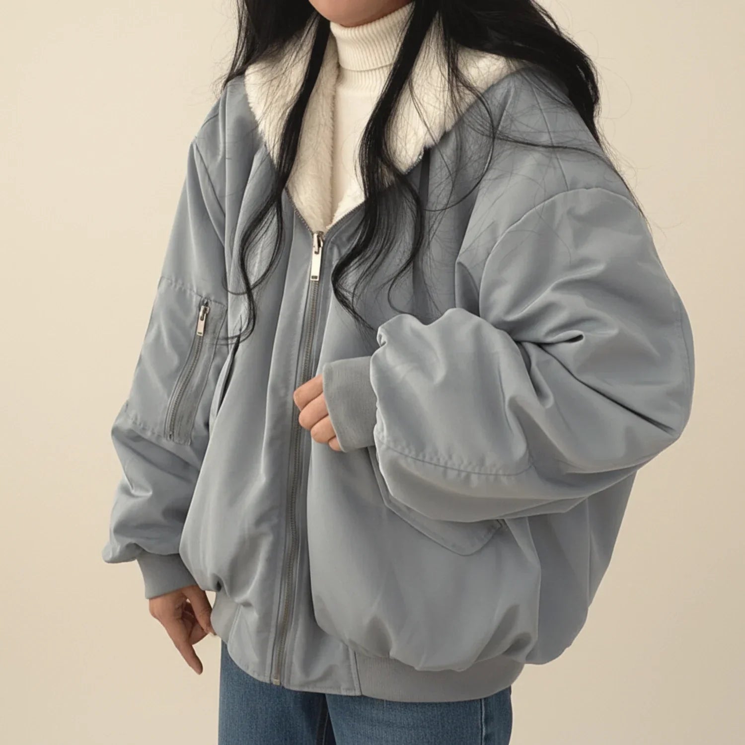Women's Fur Hooded Bomber Jacket