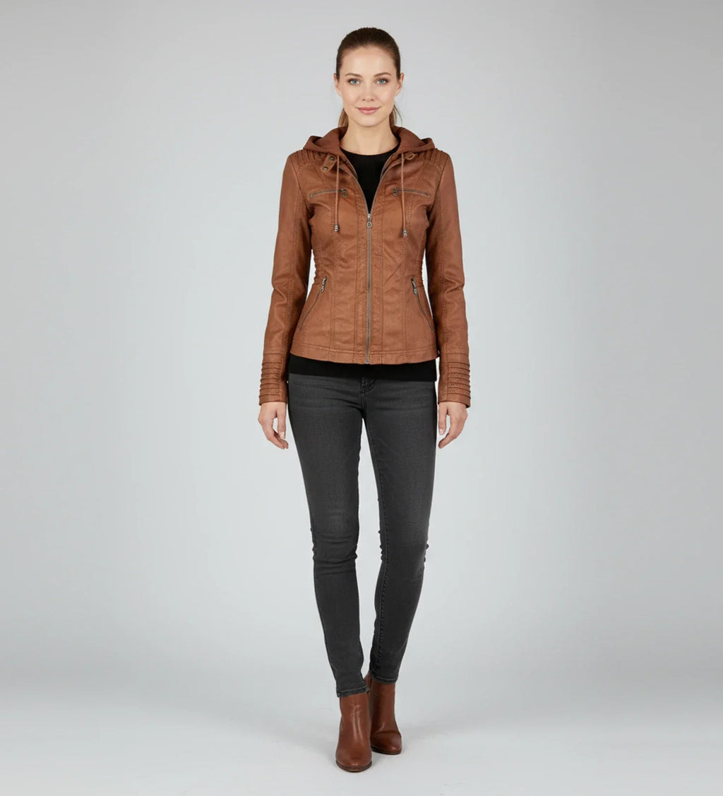 Ladies Fitted Hooded Motorcycle Jacket