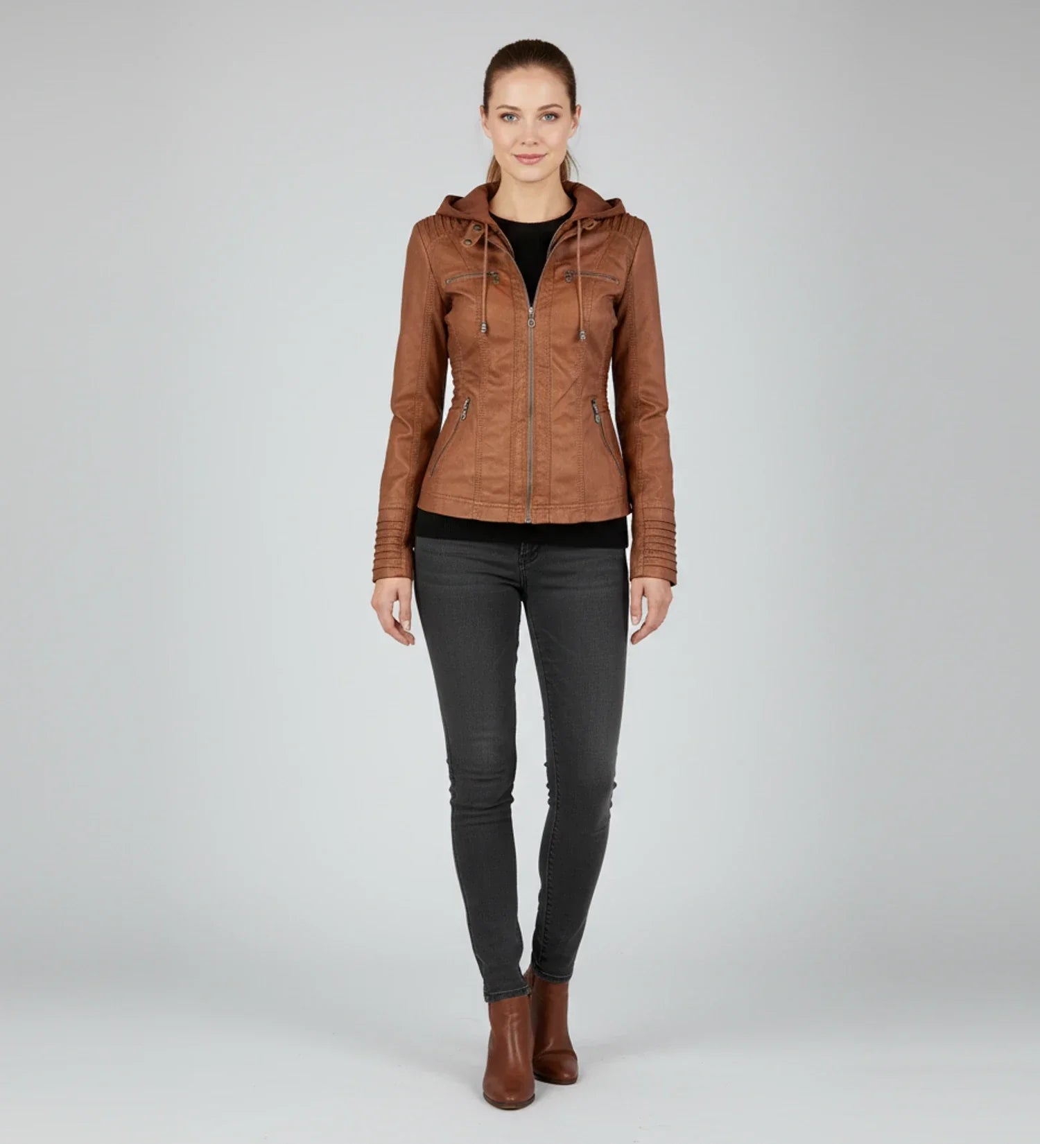 Ladies Fitted Hooded Motorcycle Jacket