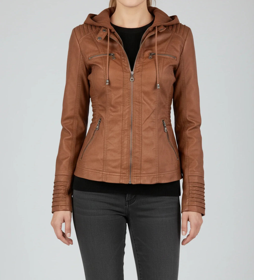 Ladies Fitted Hooded Motorcycle Jacket