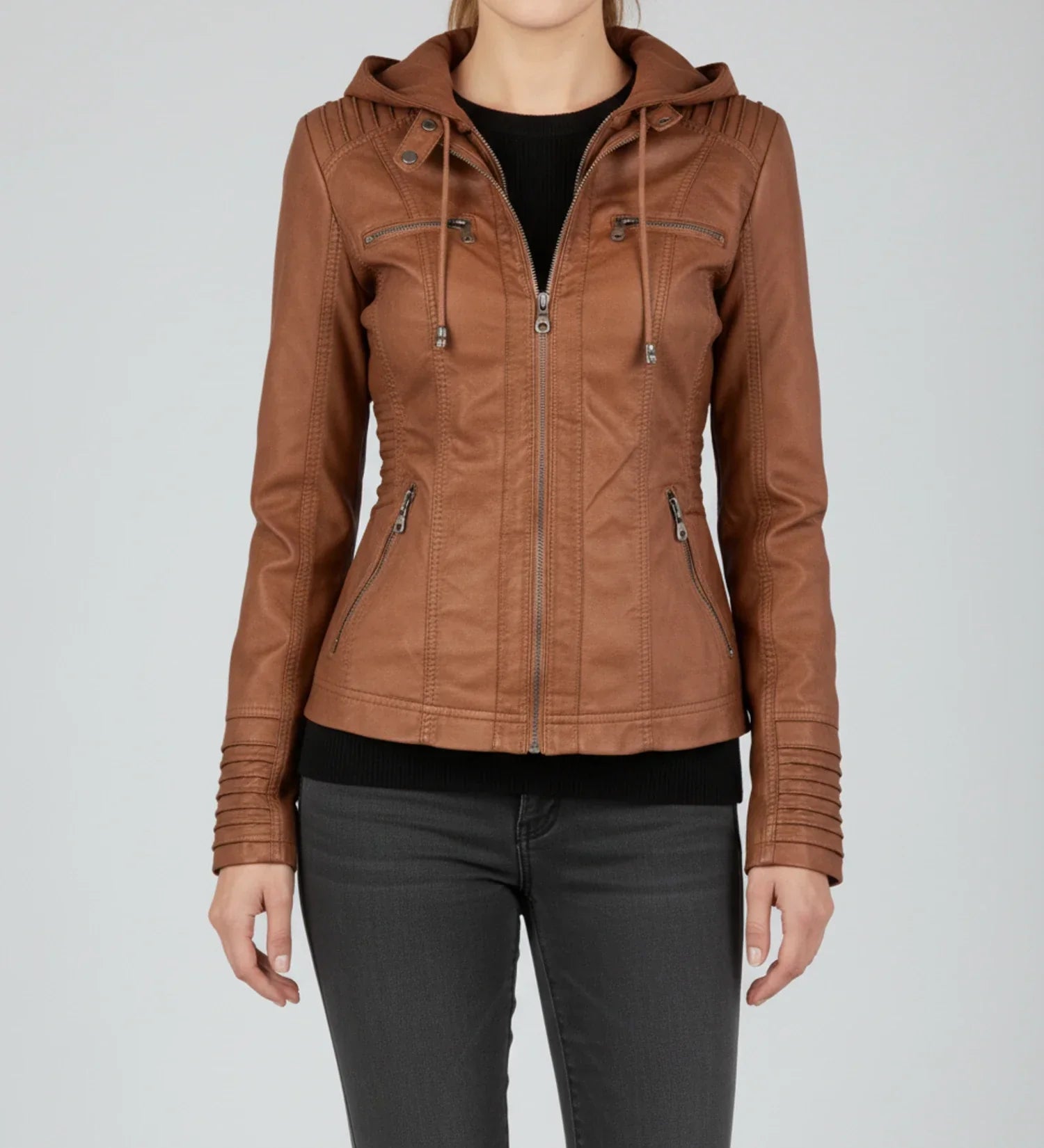 Ladies Fitted Hooded Motorcycle Jacket